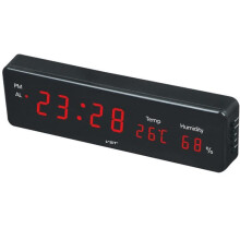 Digitale LED-Wanduhr mit Wecker, Temperatur- und Luftfeuchtigkeitsanzeige, Batteriebetrieben, Rot, Für Schlafzimmer und Büro