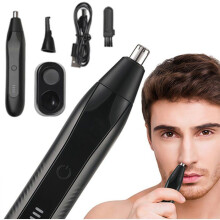 Rasoio per peli di naso e orecchie ricaricabile via USB, doppia lama rotante, lama di precisione 2 in 1