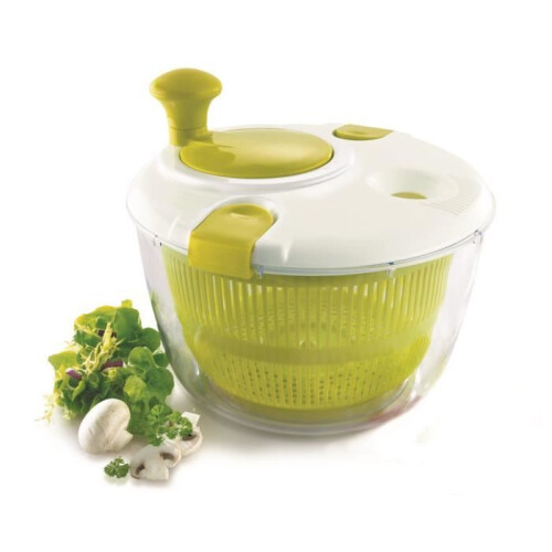 Salad Spinner, Premium Quality Plastic, 24 cm Diameter, Dishwasher Safe, White and Clear Design