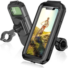 Waterproof 360 Degree Rotating Anti-Vibration Bike Phone Holder with Sensitive Touch Screen for 5.5-6.8 Inch Phones Black