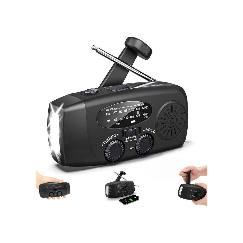 Solar Survival Radio 2000 Mah Am Fm Wb Noaa Led Flashlight Sos Emergency Portable Black 6083684373305