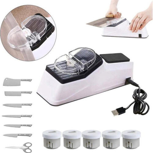 Multifunction Electric Knife Sharpener, USB Rechargeable, Fast Sharpening in 5 Seconds, Compact and Portable