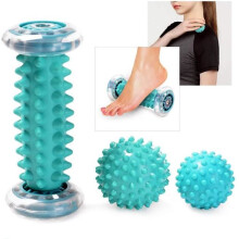 Set per massaggio ai piedi con rullo e 2 palline massaggianti, colore blu, per rilassare e alleviare la tensione quotidiana