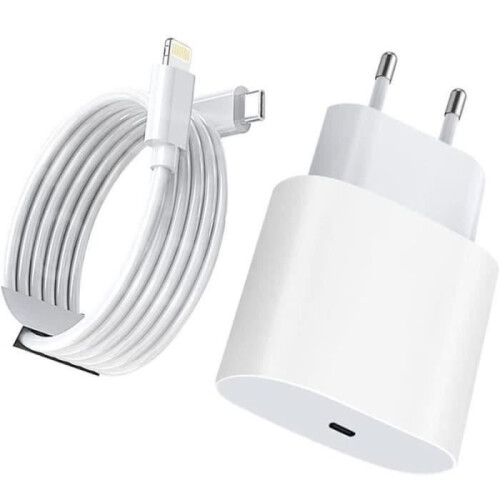 Chargeur rapide 20 W USB C vers Lightning 2 m pour iPhone et iPad bloc de charge blanc compact