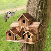 Vogelnistkasten aus Holz mit 6 Öffnungen, Gartendeko für den Hinterhof, Geschenk für Freunde, Familie und Nachbarn, robust und natürlich