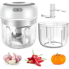 Elektrischer Mini-Zerkleinerer und Knoblauchpresse 250 ml und 100 ml Kabellos mit scharfen Klingen für Küche und Alltag