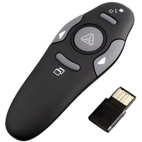 Wireless Presentation Remote with Laser Pointer, PowerPoint Clicker, Black, Ergonomic Design for Meetings and Lectures
