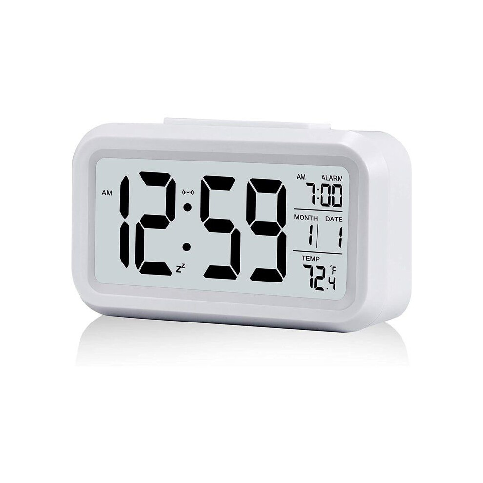 Digital Alarm Clock, Large Lcd Display, Shows Time Date Temperature, Snooze Function, Auto Light