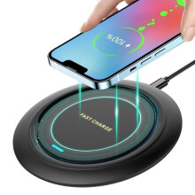 Chargeur sans fil universel 15 W compatible avec iPhone Huawei Samsung protection contre la surchauffe Qi enceinte compacte pour bureau et maison