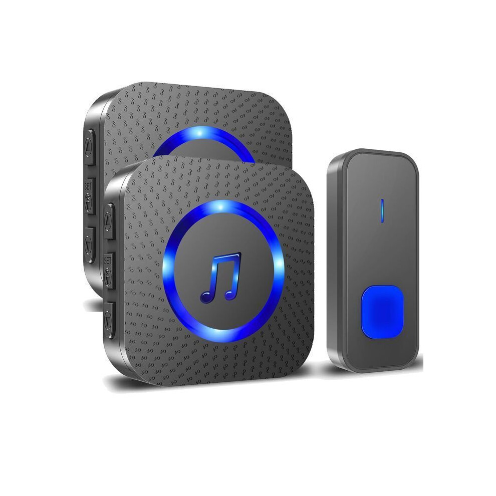 Wireless Doorbell 300M Long Range Waterproof Electronic Chime 55 Melodies 5 Volume Levels Blue Led 1 Transmitter 2 Receivers 6083684375729