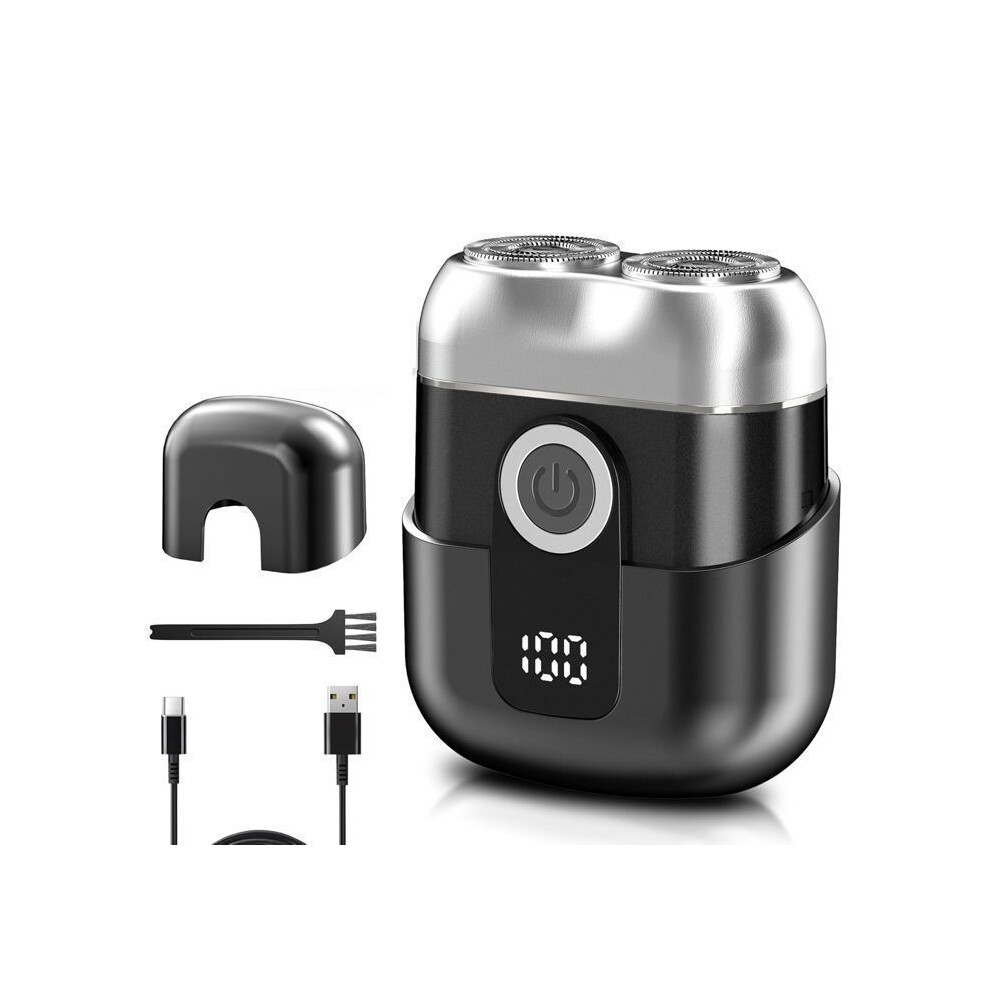 Grey Electric Shaver For Men With Led Display, Ipx6 Waterproof, Usb Rechargeable, Dual Blade Heads