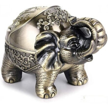Vintage asbak met deksel, metalen olifant asbak voor binnen en buiten, decoratief en winddicht