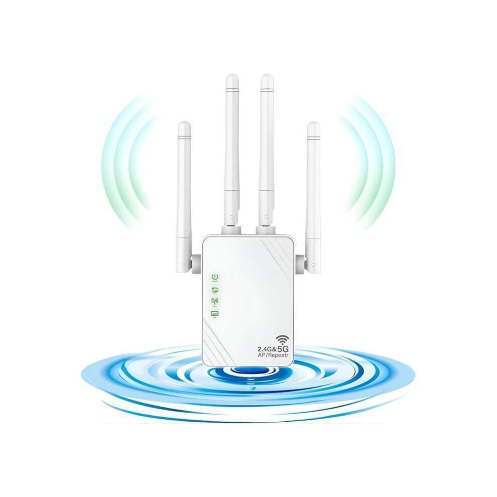 Dual Band Wifi Extender 1200Mbps, 5Ghz And 2.4Ghz Wireless Signal Booster, 2 Lan Ports, 4 Antennas For Home Coverage 6083684376047