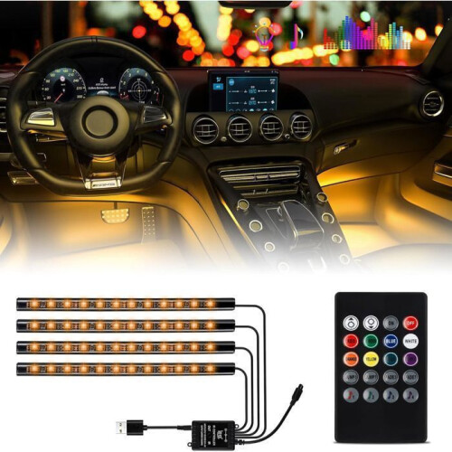 LED Car Interior Lights, 4-Piece 48 LED Multicolor Under Dashboard Ambient Lighting Kit