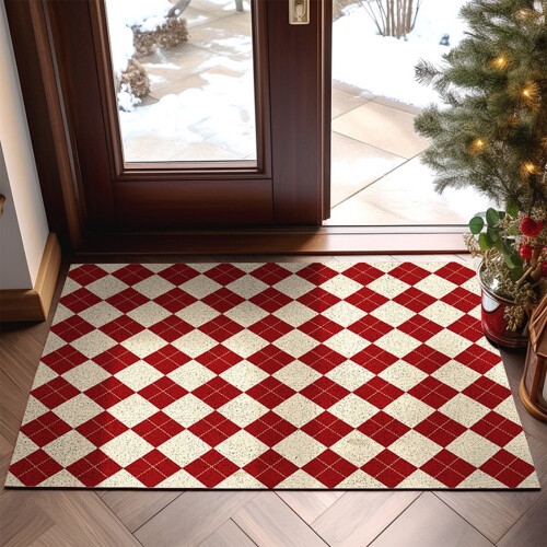Clearance Christmas Decor2024, Πατάκι πόρτας με καρό χαλί, πλενόμενο χαλί μπροστινής πόρτας, σε
