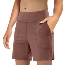Women's Athletic Shorts  Zip Pockets  Shorts for-Dark Brown XL