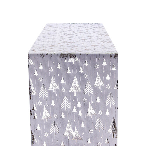 Christmas table runner white gold trees snowflakes 11x108 1