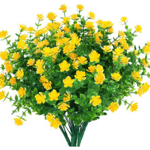 Flores artificiales de color rojo anaranjado, arbustos de boj artificiales resistentes a los rayos UV, follaje artificial de plástico para macetas