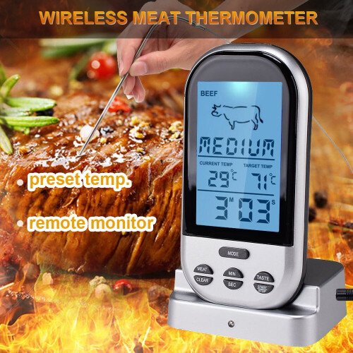 Termômetro digital para carnes, sem fio, à prova d'água, com 2 sondas. 1