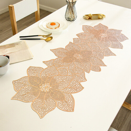Set de table floral en PVC or rose 35 x 12 pouces 1
