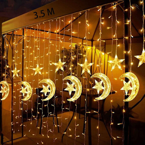 Φωτιστικά κουρτίνας LED για το Eid Ramadan, φώτα νεράιδας, βύσμα EU (ζεστό λευκό) 1