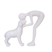 Sculpture de propriétaire de chien, Statue d'homme-Blanc debout