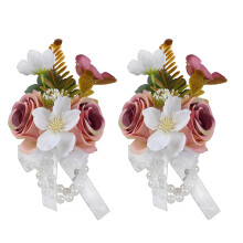 Silk Wrist Flower Decoration Colorful Florals-Rouge Color 2PCS