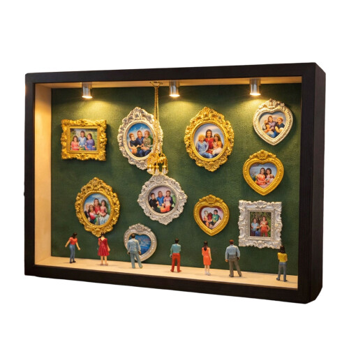 Customizable Mini Museums Display-black photo frame Green base