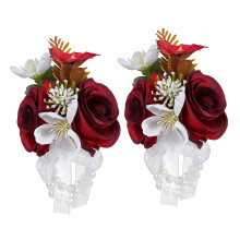 Beau corsage de poignet en soie avec des perles-Bourgogne 2PCS