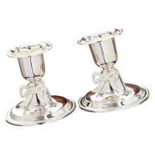 2Pcs Candle Holders Metal Candle Stick-Silver Bow Candle Holder