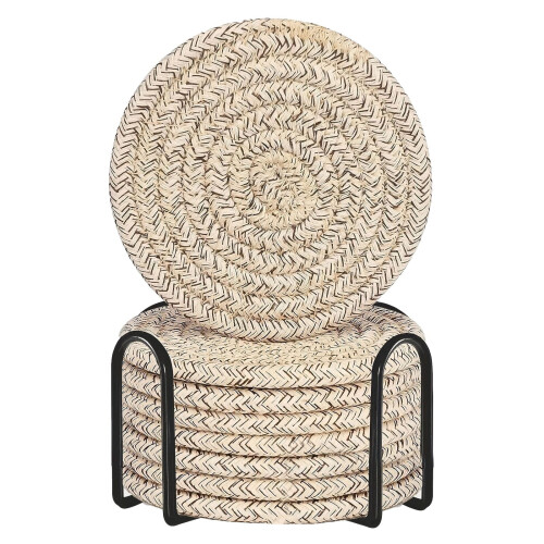Sottobicchieri in cotone intrecciato con supporti in metallo, 8 pezzi 1