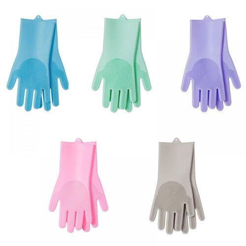 Silicone Dishwashing Gloves with Sponge Scrubbers 1 Pair 1