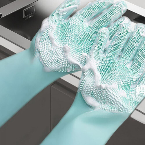 Silicone Dishwashing Gloves with Sponge Scrubbers 1 Pair 2