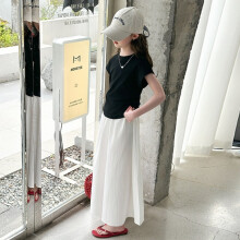 (Girls wide leg pants suit black, 170cm) 2026 Girls' Korean Style Fashionable Summer Suit Children's New Short-Sleeved Top + Pants and Skirt