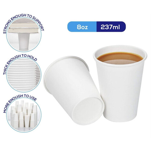 Vasos de papel desechables blancos de 8 oz, libres de BPA. 2