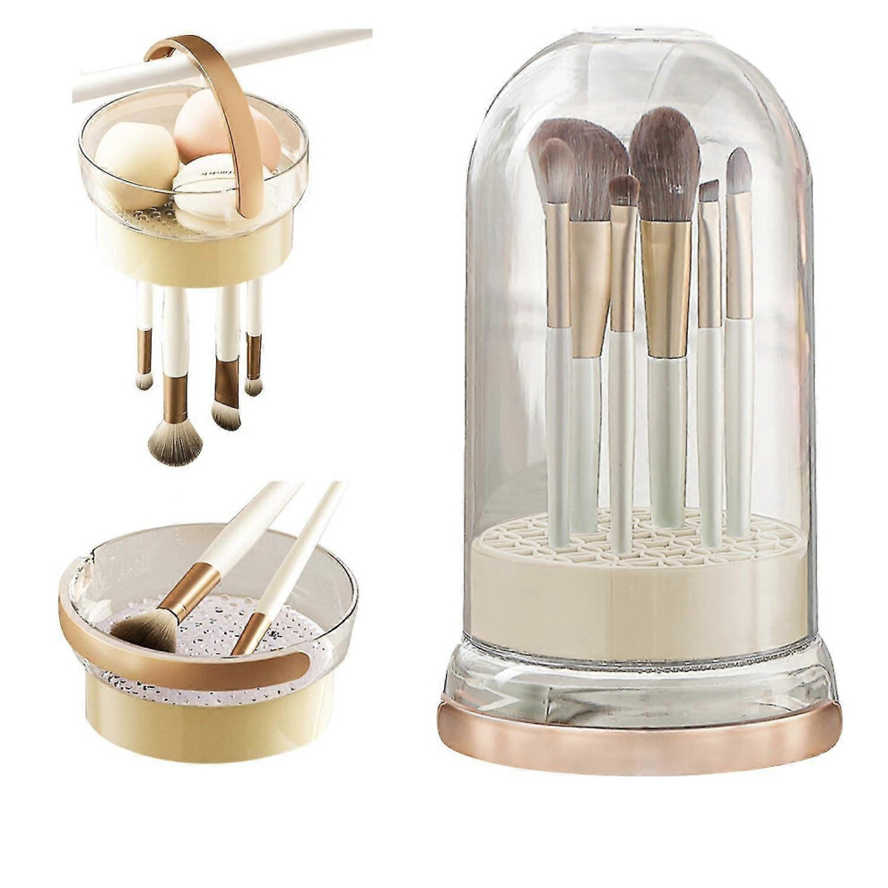 Makeup Brush Cleaner Bowl 3 In 1 Cleaning Mat and Brush Drying Holder Dustproof Organizer with Lid
