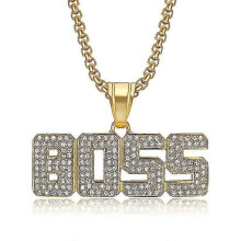 Collana lunga a catena cubana color oro con ciondolo a lettera in cristallo stile punk, girocollo hip hop da donna