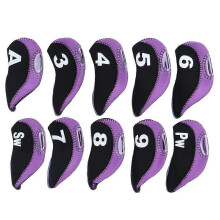 10 stuks neopreen golfclubhoesjes in zwart en paars, universele hoezen voor zachte ijzeren putters, geschikt voor buitengebruik en reiz