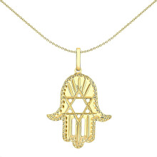 9ct Yellow Gold Hamsa Hand Magen David Star Diamond Cut Charm Pendant Fine Jewelry Gift