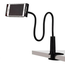 Long Arm Gooseneck Phone Holder Clip Mount, Adjustable Desk Stand for Smartphones, Black