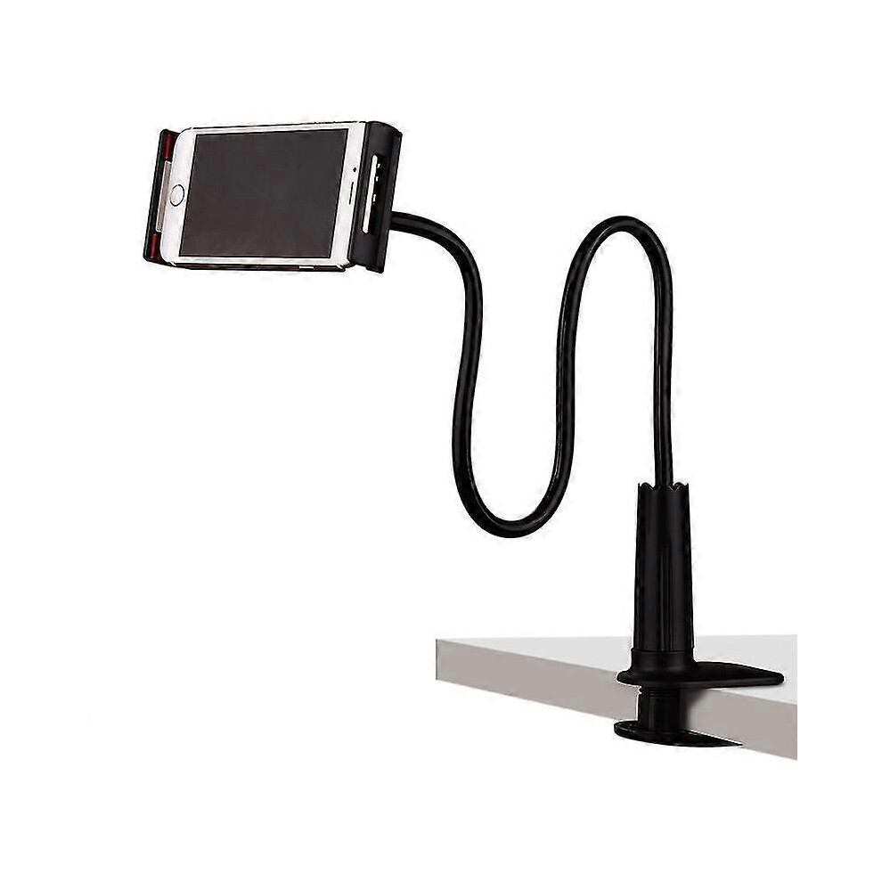 Long Arm Gooseneck Phone Holder Clip Mount, Adjustable Desk Stand For Smartphones, Black 6485316017630