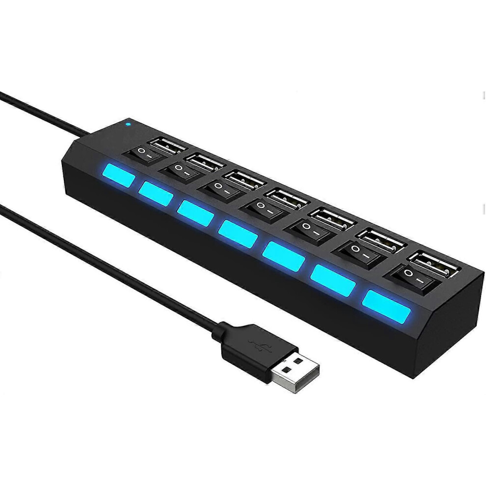 7-Port Usb 2.0 Hub With Individual Switches And Led Indicators, Compact High-Speed Usb Expansion Hub 6485316017203