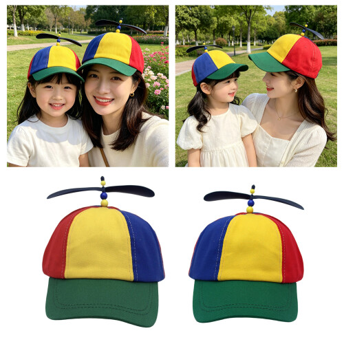 Colorful Rainbow Rotating Propeller Baseball Cap For Kids-2pics 2