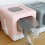 Enclosed Cat Litter Box PP Foldable Pink 9