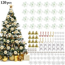 Christmas Tree Ornaments Set Silver White 120 PCS