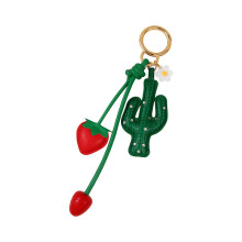 Fashionable Strawberry Cactus PU Keychain Handcrafted Trendy