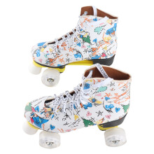 White Graffiti Quad Roller Skates