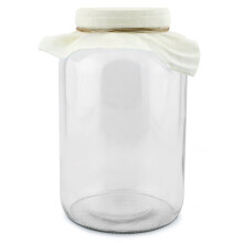 Pote de vidro para kombucha de 1 galão com tampa de tecido e tampa de proteção.