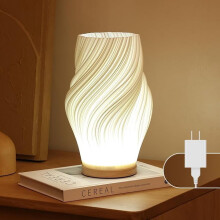 Lampe de chevet avec base en bois, intensité variable sur 12 niveaux, blanche, grande taille