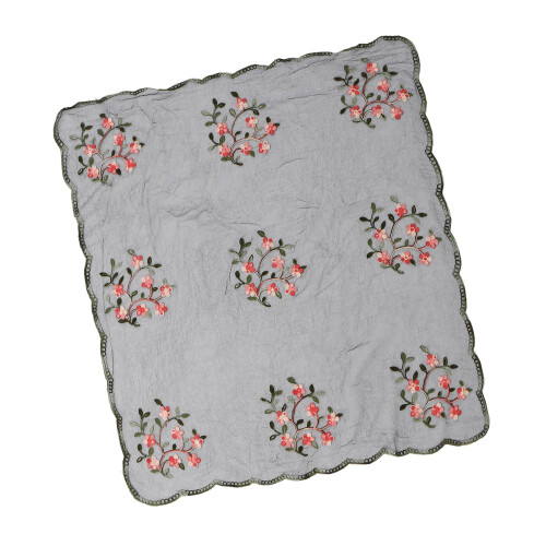 Trendy Embroidered Square Scarf Soft Polyester Headscarf-Black